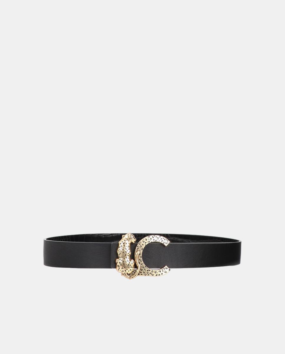 Cinto Reversível com Efeito de Crocodilo e Fivela LC Leopardo - Preto Preto-4