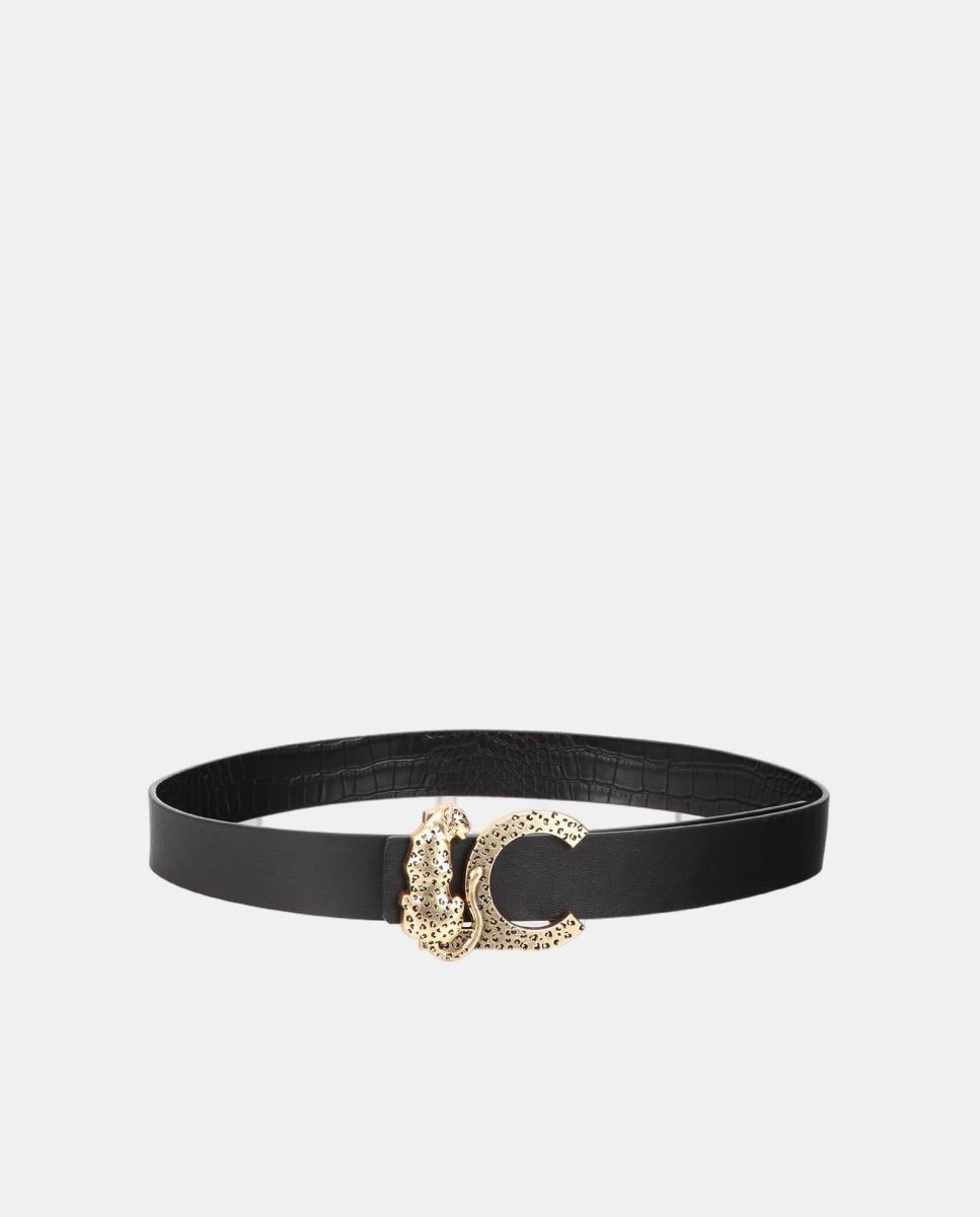 Cinto Reversível com Efeito de Crocodilo e Fivela LC Leopardo - Preto Preto-5