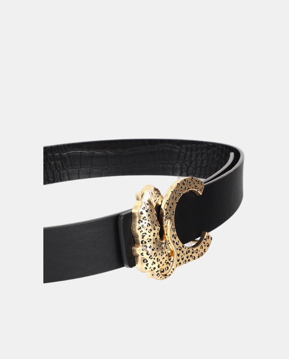 Cinto Reversível com Efeito de Crocodilo e Fivela LC Leopardo - Preto Preto-6