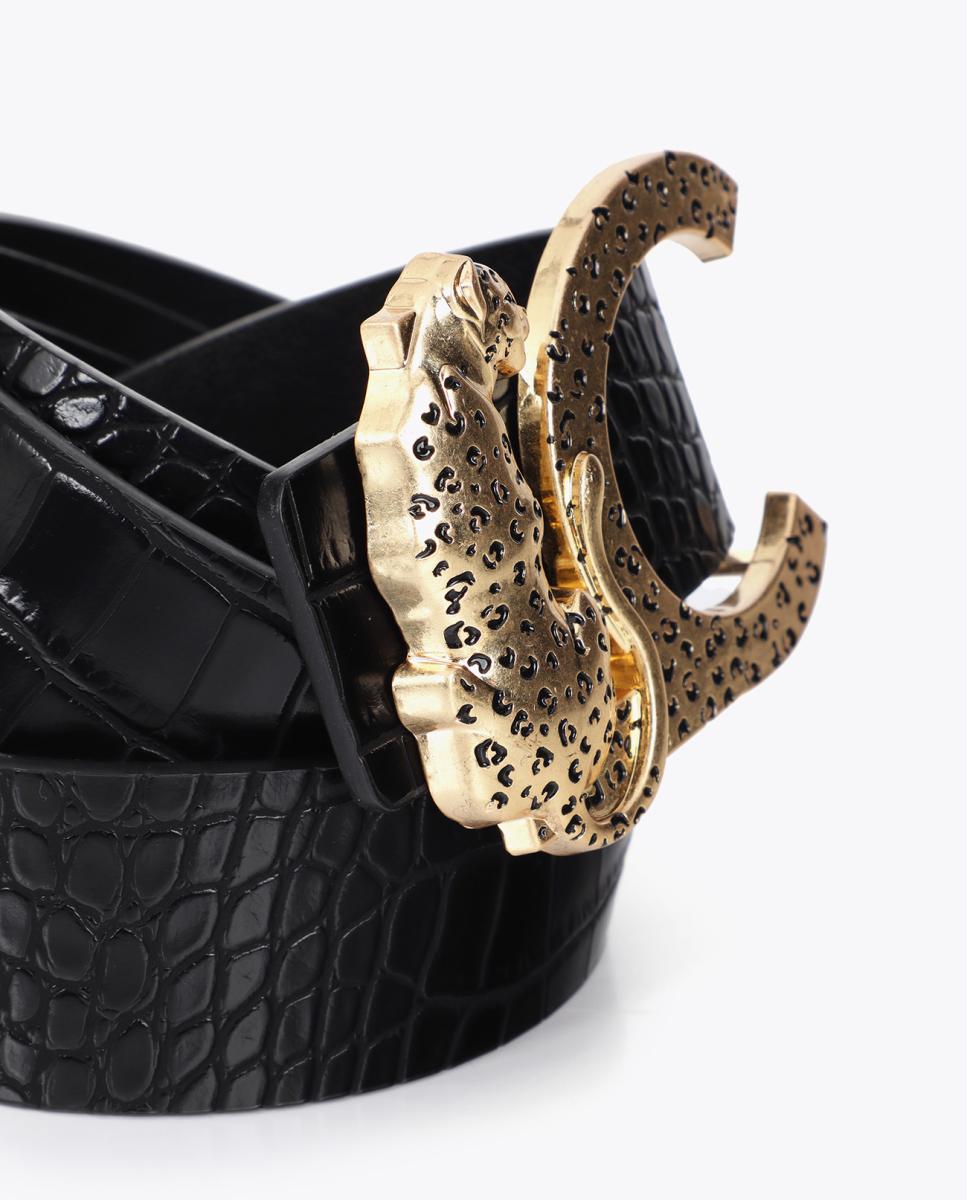 Cinto Reversível com Efeito de Crocodilo e Fivela LC Leopardo - Preto Preto-7