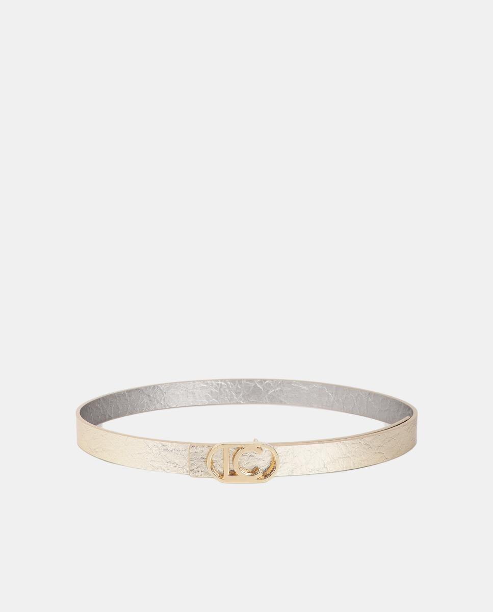 Cinto Metálico Reversível Fino com Fivela Dourada - Dourado Ouro-2