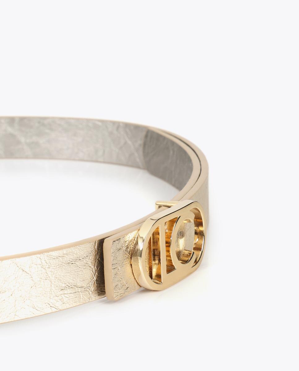 Cinto Metálico Reversível Fino com Fivela Dourada - Dourado Ouro-3