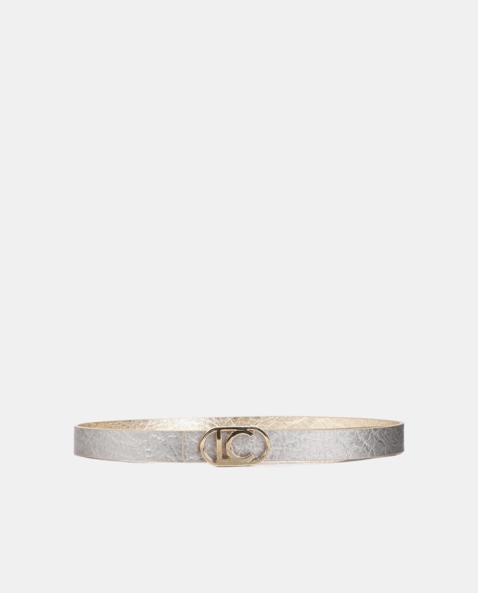 Cinto Metálico Reversível Fino com Fivela Dourada - Dourado Ouro-5