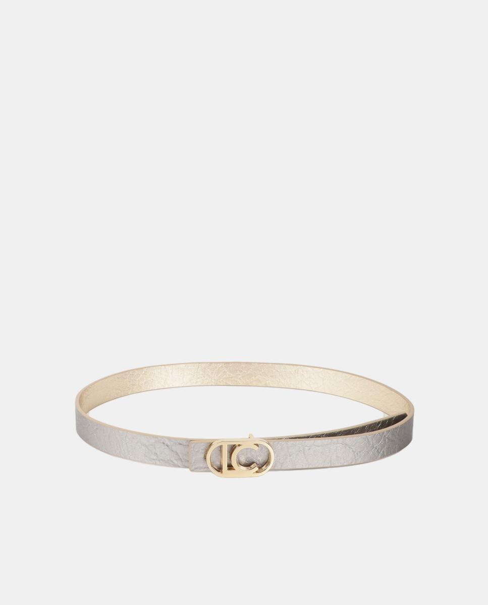 Cinto Metálico Reversível Fino com Fivela Dourada - Dourado Ouro-6