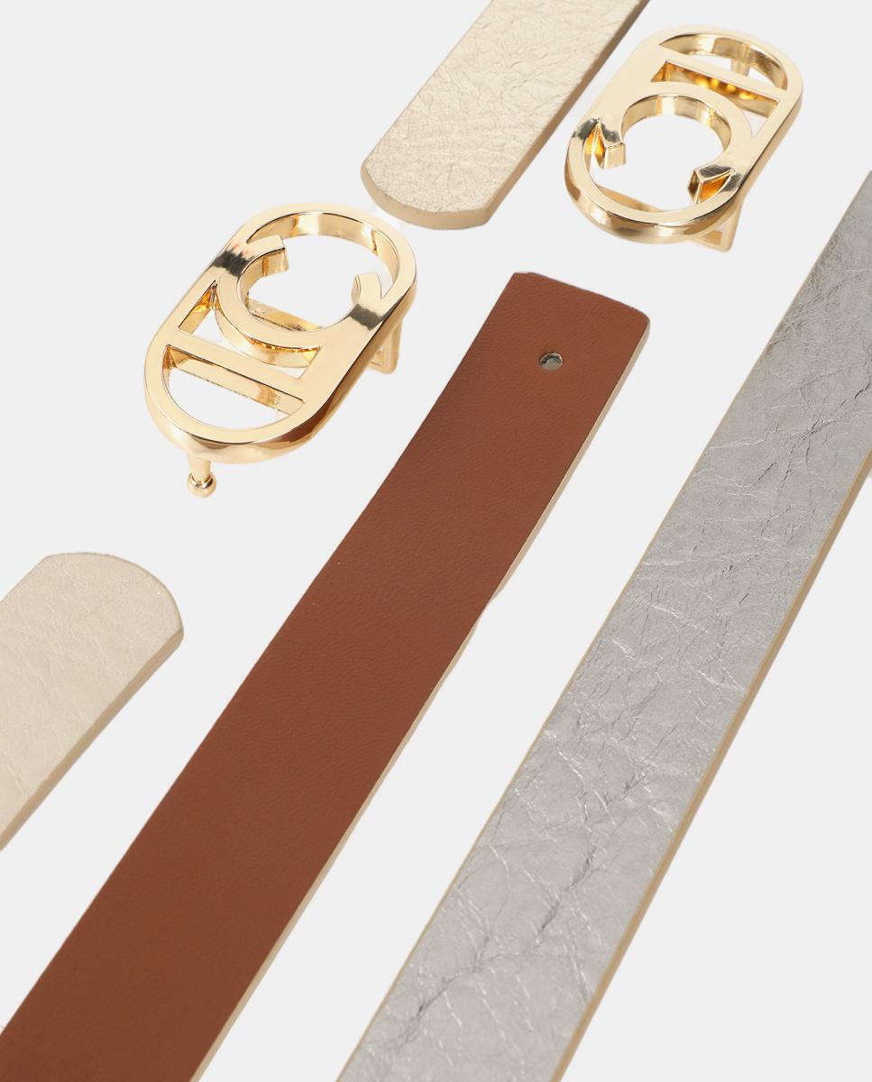 Cinto Metálico Reversível Fino com Fivela Dourada - Dourado Ouro-8