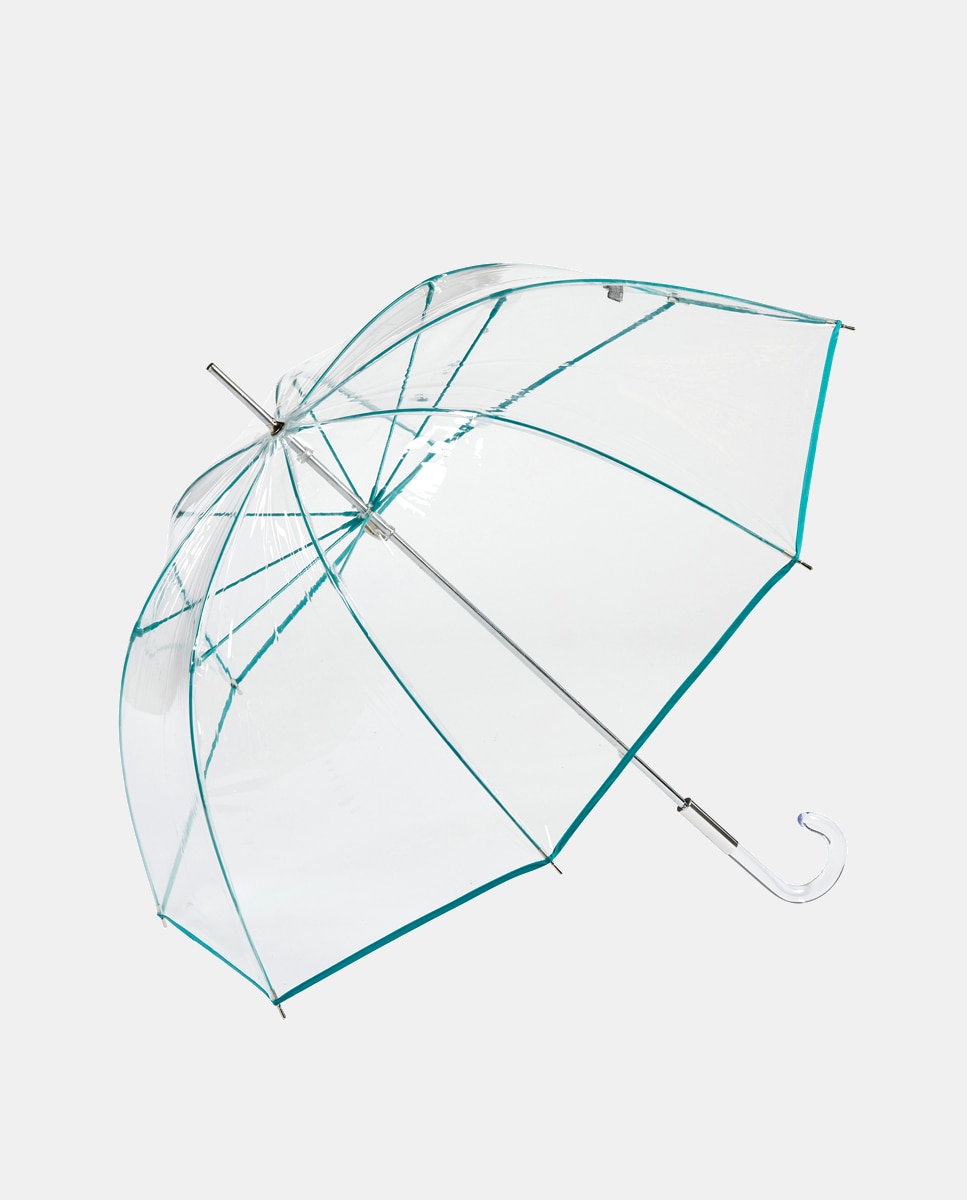 Guarda-Chuva Comprido Transparente com Vivos - Verde Água Verde Água-1