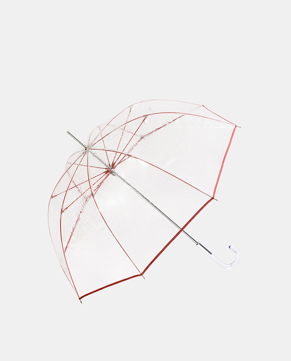 Guarda-Chuva Comprido Transparente com Vivos - Verde Água Rosa-1