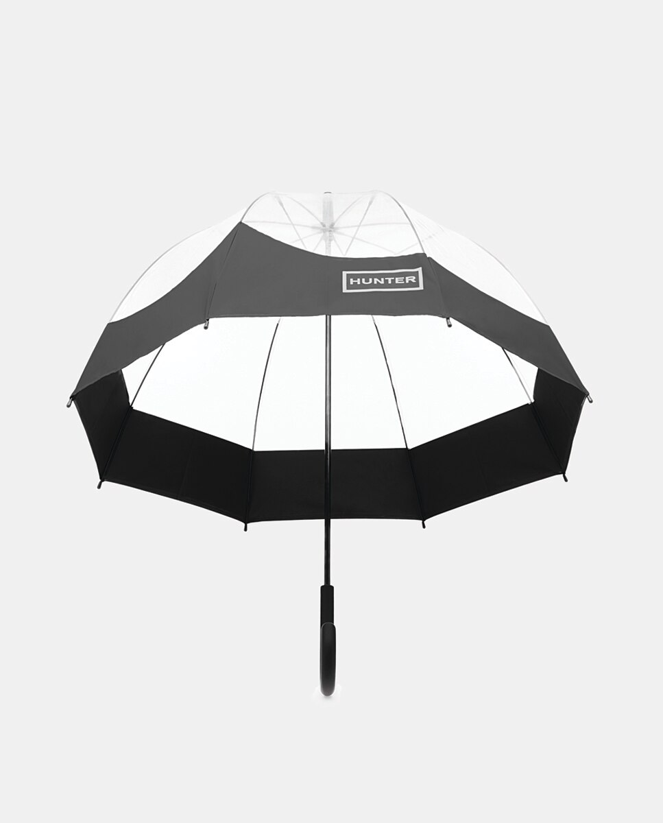 Paraguas largo de mujer Hunter transparente con detalle - Negro Negro-2