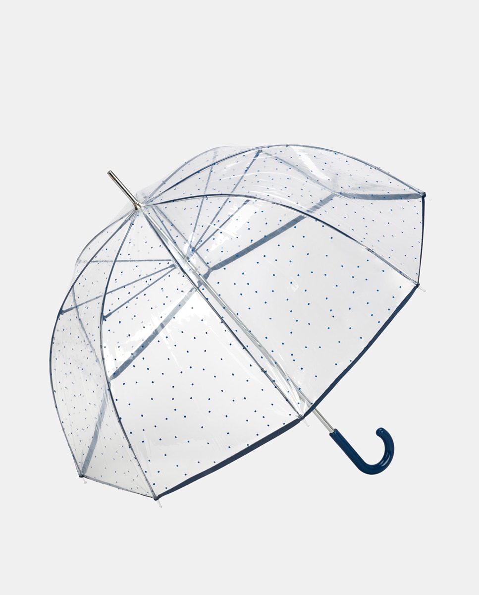 Guarda-Chuva Comprido Manual com Cabo Curvado. PVC Liso Azul-marinho-1