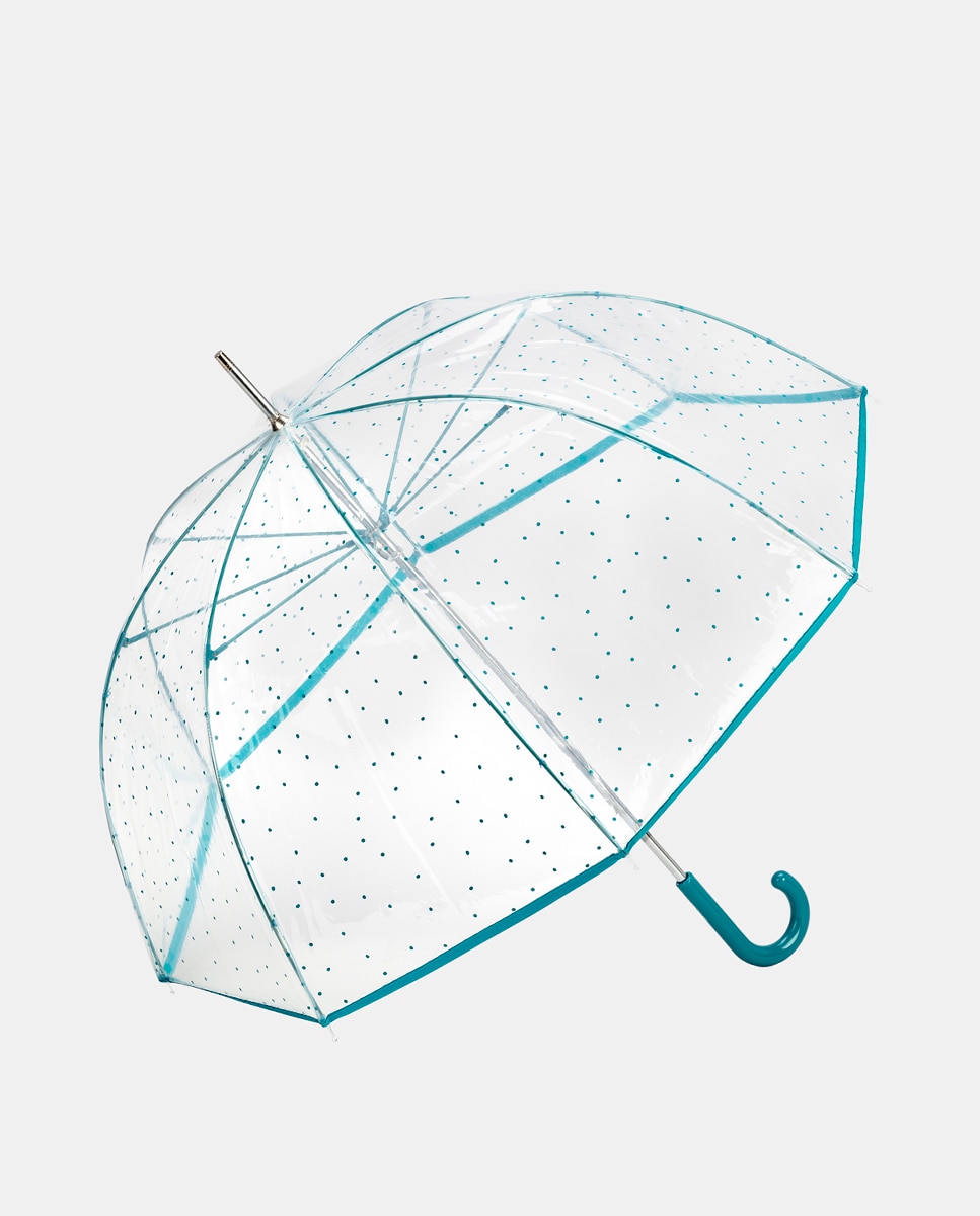 Guarda-Chuva Comprido Manual com Cabo Curvado. PVC Liso Turquesa-1