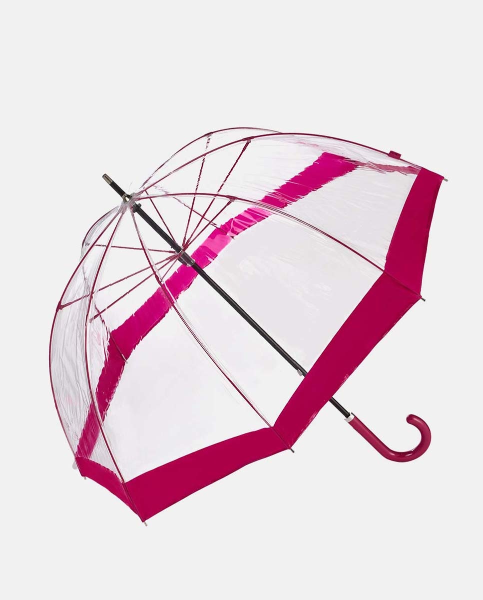 Imagem 0 de Guarda-Chuva Comprido Transparente Automático "Essential Colors". Punho e Vivos Fúcsia Com Sistema Windproof.
