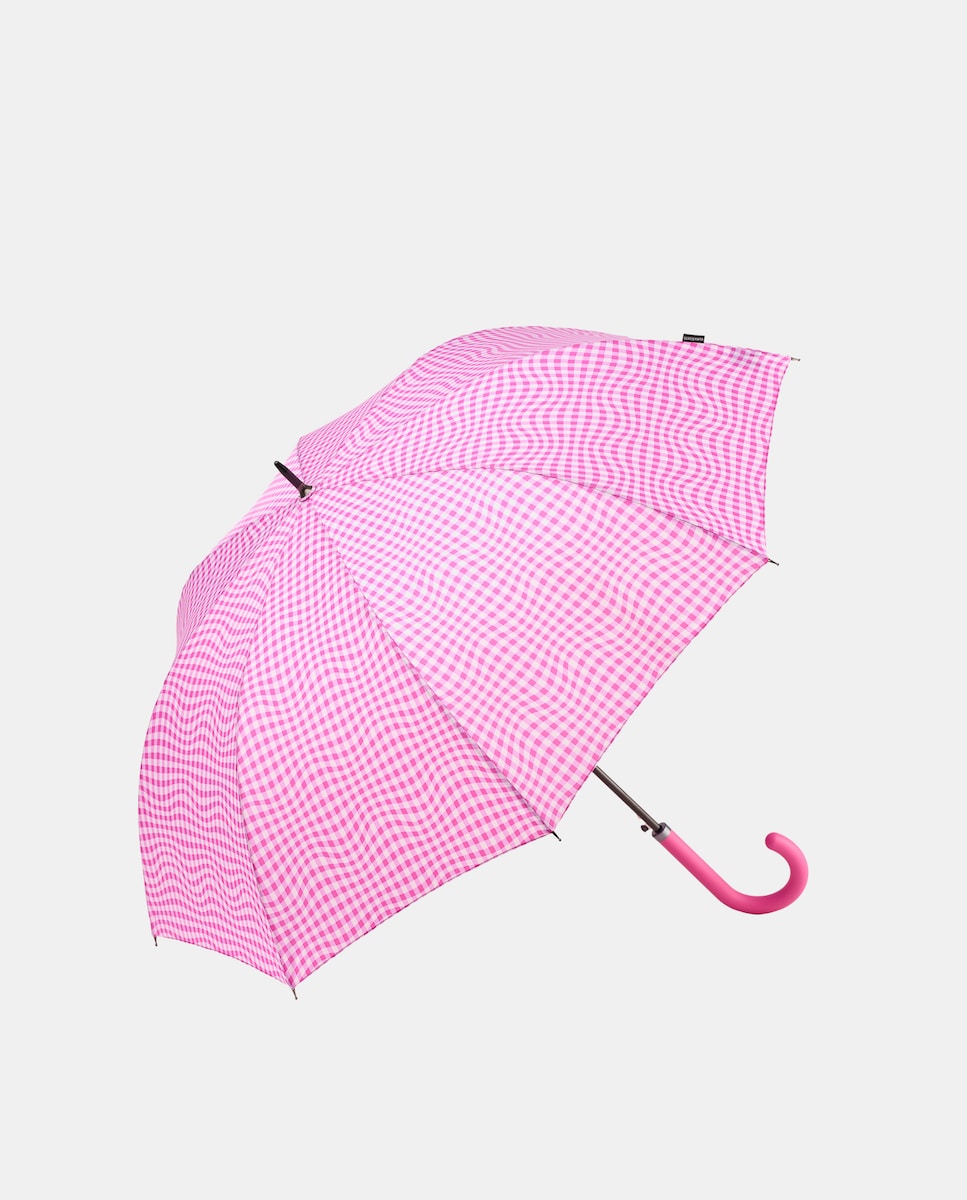 Guarda-Chuva Comprido Automático "Vichy" com Sistema Windproof, Proteção Solar UVP+50 e Fabricado em Poliéster Reciclado e Reciclável. Fúcsia-1