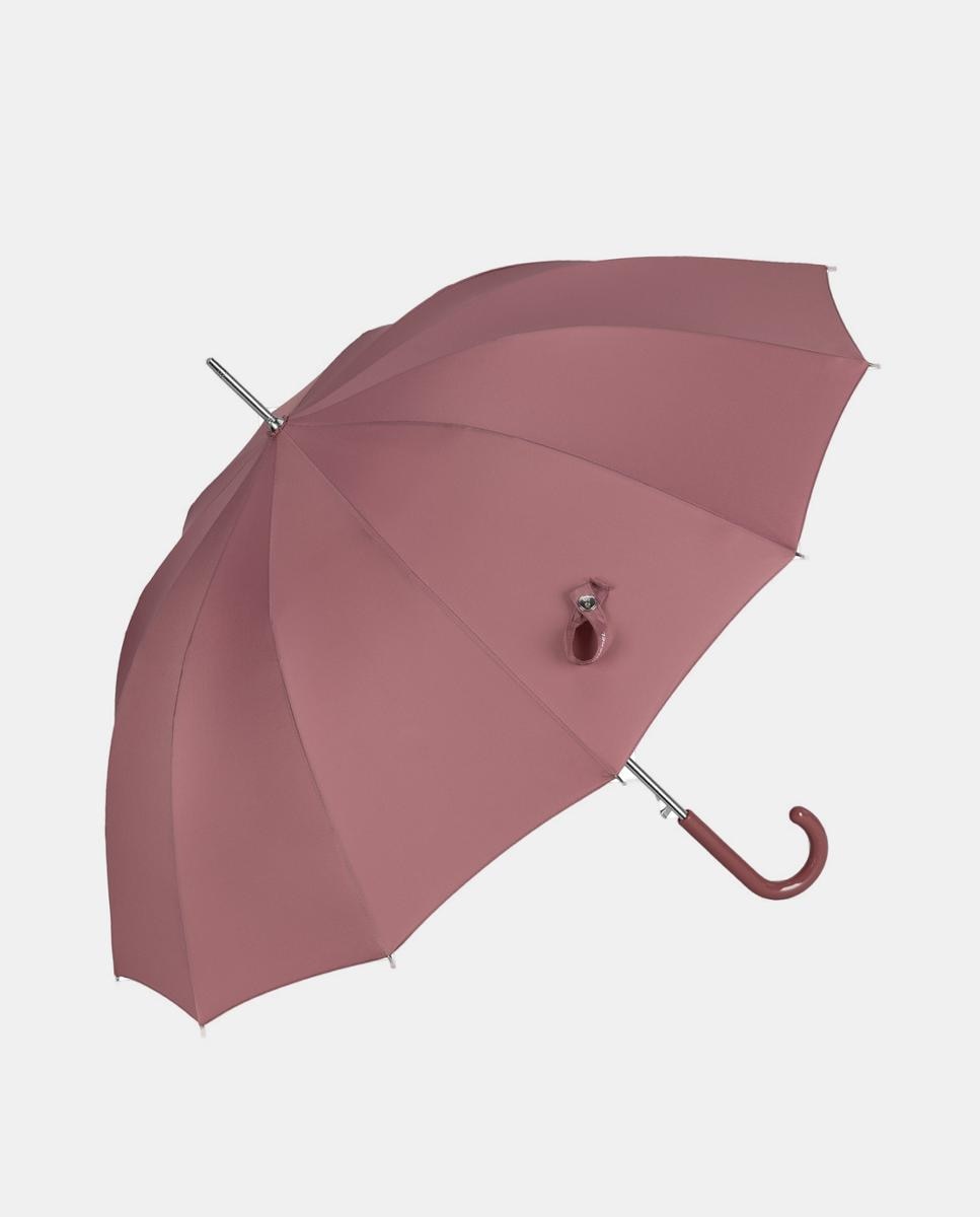 Guarda-Chuva Comprido Automático. Liso Cabo Curvado. Rosa-1