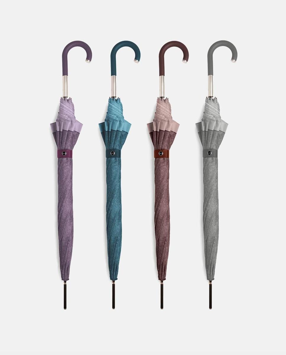 Guarda-Chuva Comprido Automático de Linho com Estampado Verde-6