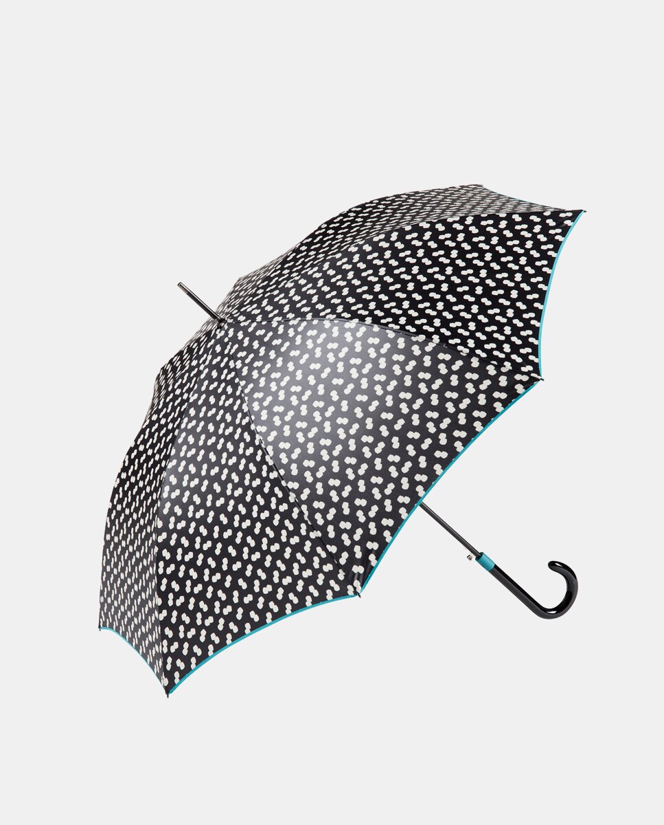 Guarda-Chuva Comprido Automático com Estampado e Punho Curvo - Preto Preto-1