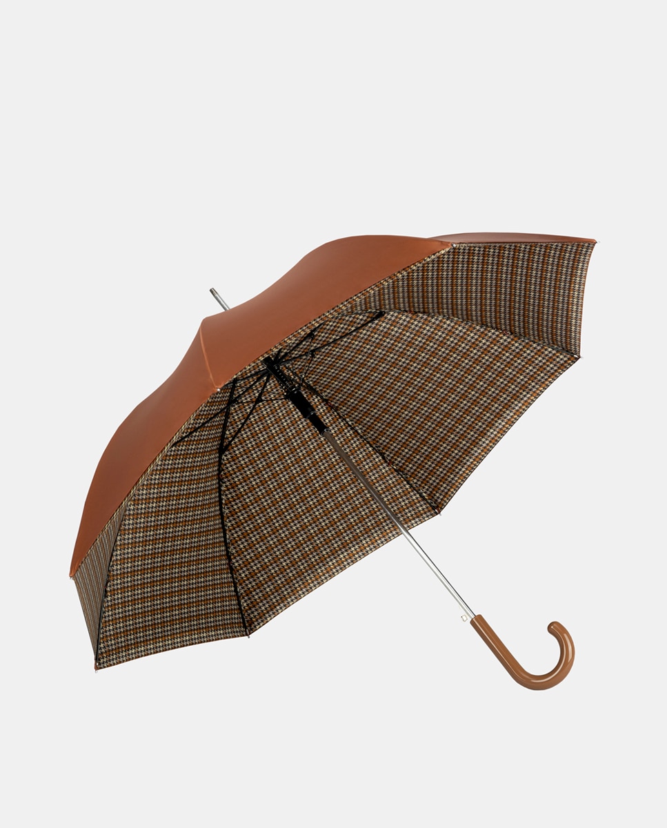 Guarda-Chuva Comprido Automático com Cabo Curvado. Estampado Castanho-1
