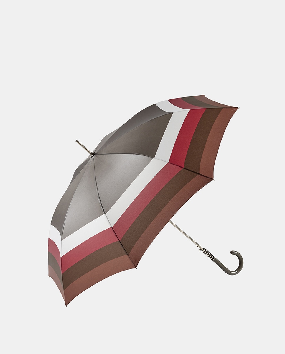 Guarda-Chuva Comprido com Rebordo Decorativo às Riscas Castanho-1