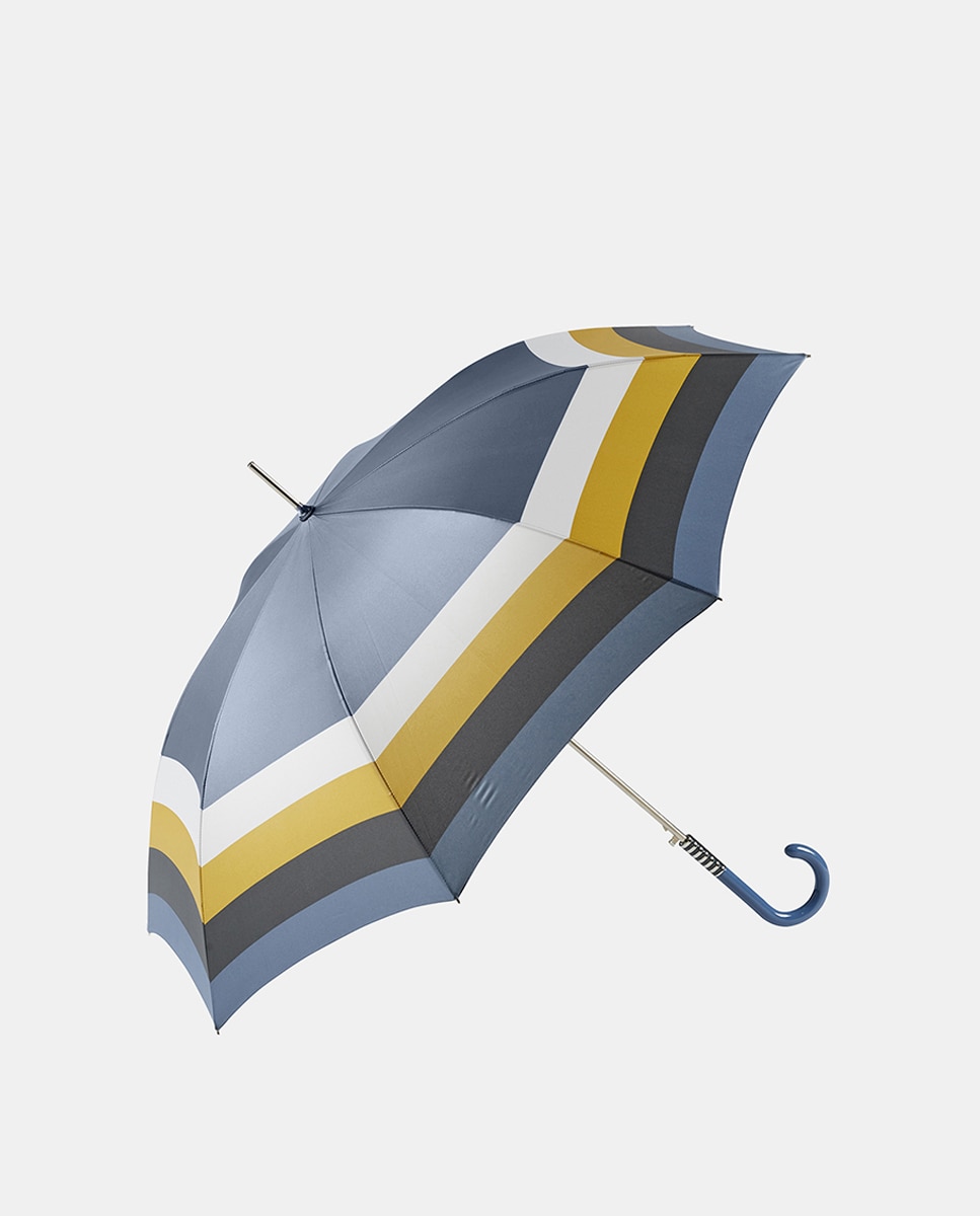 Guarda-Chuva Comprido com Rebordo Decorativo às Riscas Azul-1