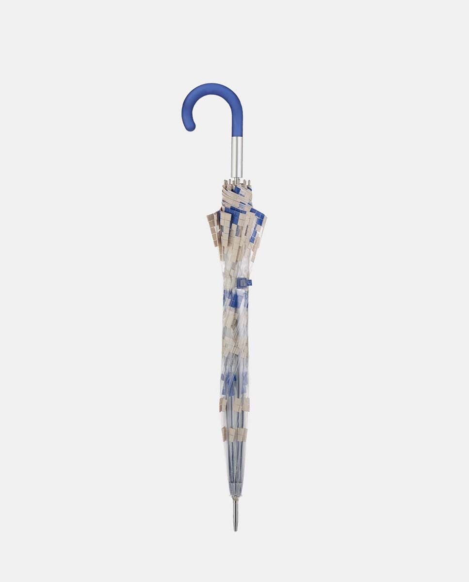 Guarda-Chuva Comprido Automático Transparente "Tetris". Inclui Varetas, Punho e Fita a Condizer com o Estampado do Tetris e Tecnologia Windproof. Azul-2