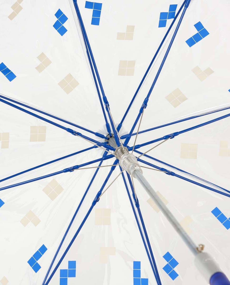 Guarda-Chuva Comprido Automático Transparente "Tetris". Inclui Varetas, Punho e Fita a Condizer com o Estampado do Tetris e Tecnologia Windproof. Azul-4
