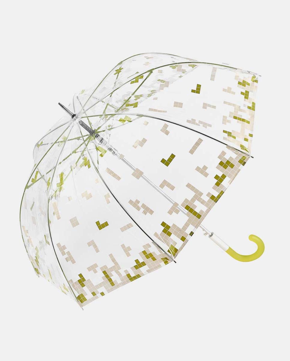 Guarda-Chuva Comprido Automático Transparente "Tetris". Inclui Varetas, Punho e Fita a Condizer com o Estampado do Tetris e Tecnologia Windproof Verde-4