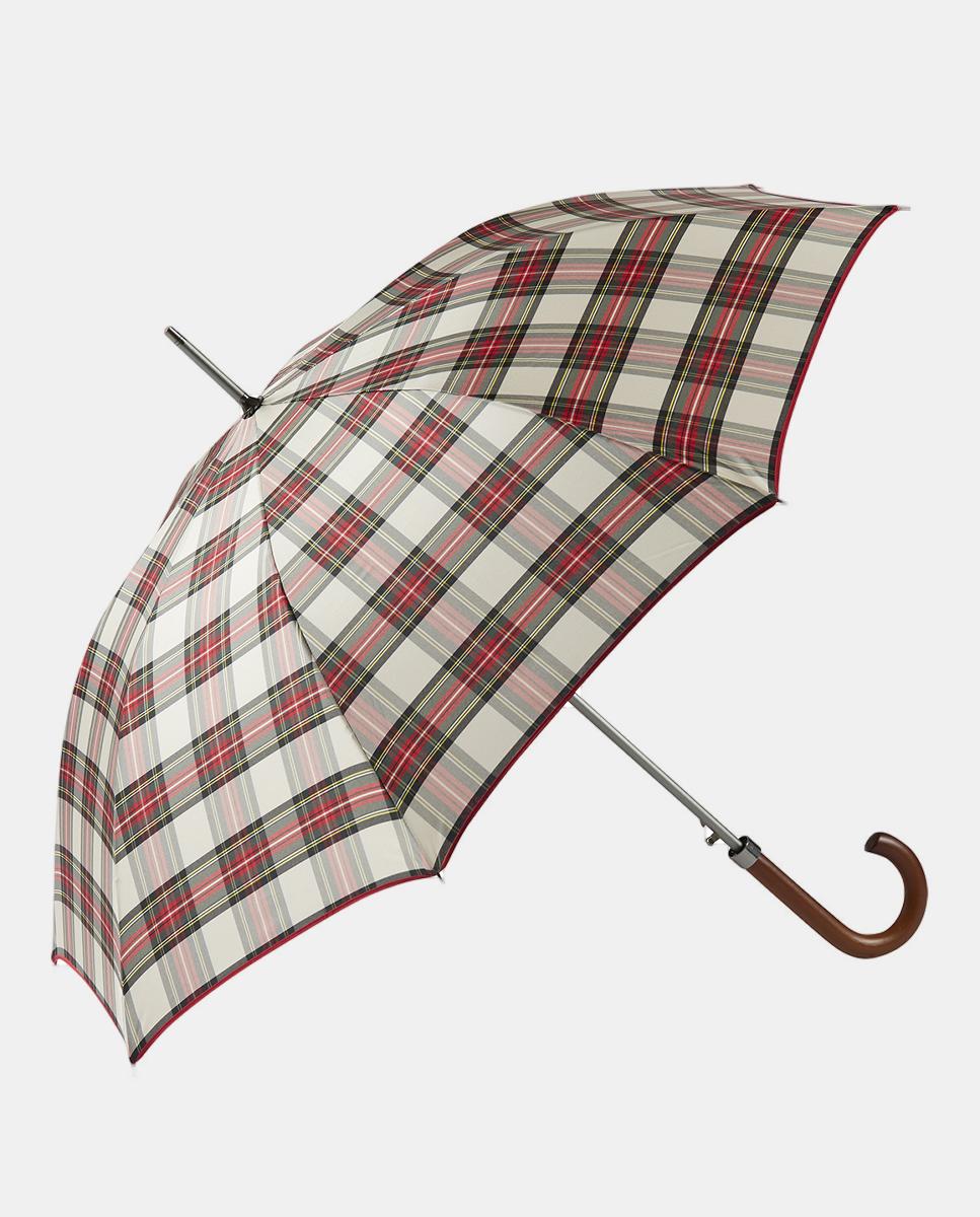 Guarda-Chuva Unissexo Automático de Alumínio com Varetas de Fibra de Vidro e Punho Curvo de Madeira Branco-1