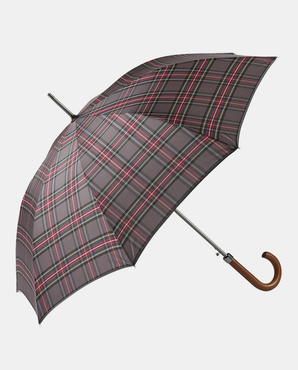 Guarda-Chuva Unissexo Automático de Alumínio com Varetas de Fibra de Vidro e Punho Curvo de Madeira Cinzento-1