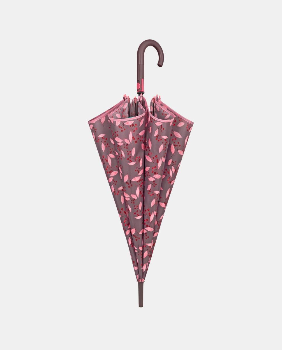 Guarda-Chuva 61/8 Automático com Impressão de Folhas Pequenas Rosa-2