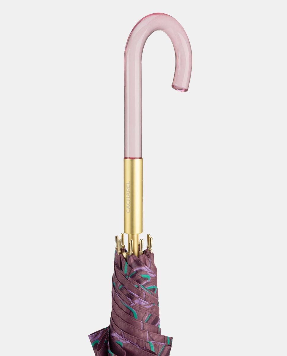 Guarda-Chuva Comprido Automático com Cabo Curvado Estampado Grená-3