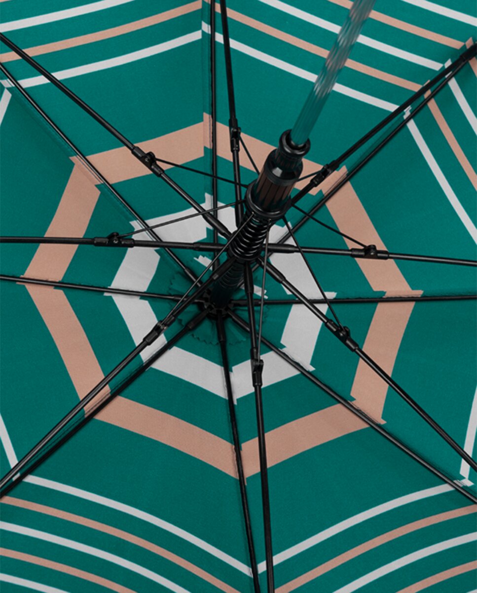 Guarda-Chuva Comprido Automático com Cabo Curvado e Estampado às Riscas Verde-4