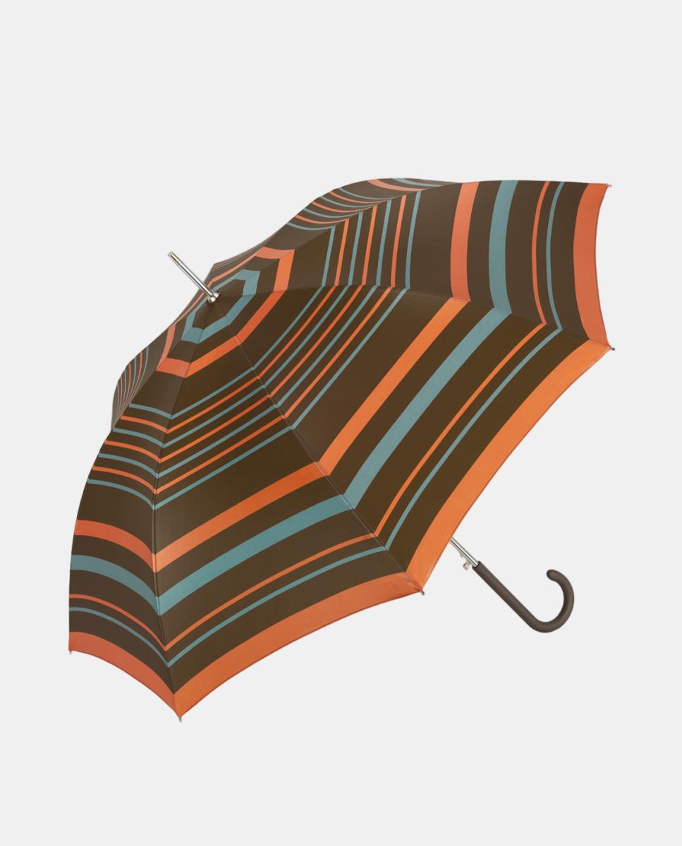 Imagem 0 de Guarda-Chuva Comprido Automático com Cabo Curvado e Estampado às Riscas
