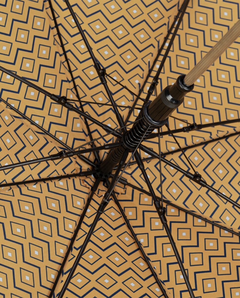 Guarda-Chuva Comprido Automático com Cabo Curvado e Estampado Geométrico Mostarda-4