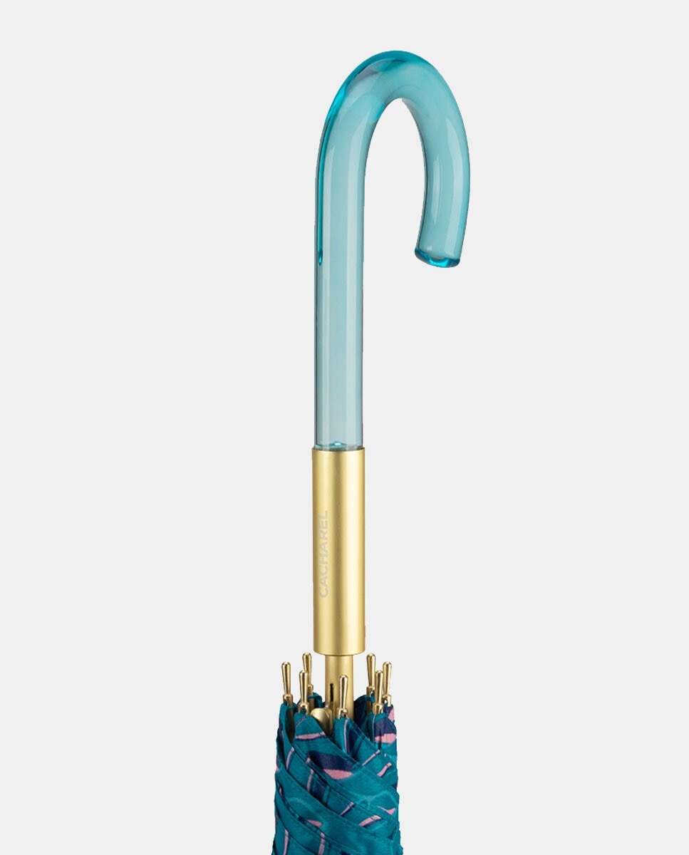 Guarda-Chuva Comprido Automático com Cabo Curvado Estampado Azul-3