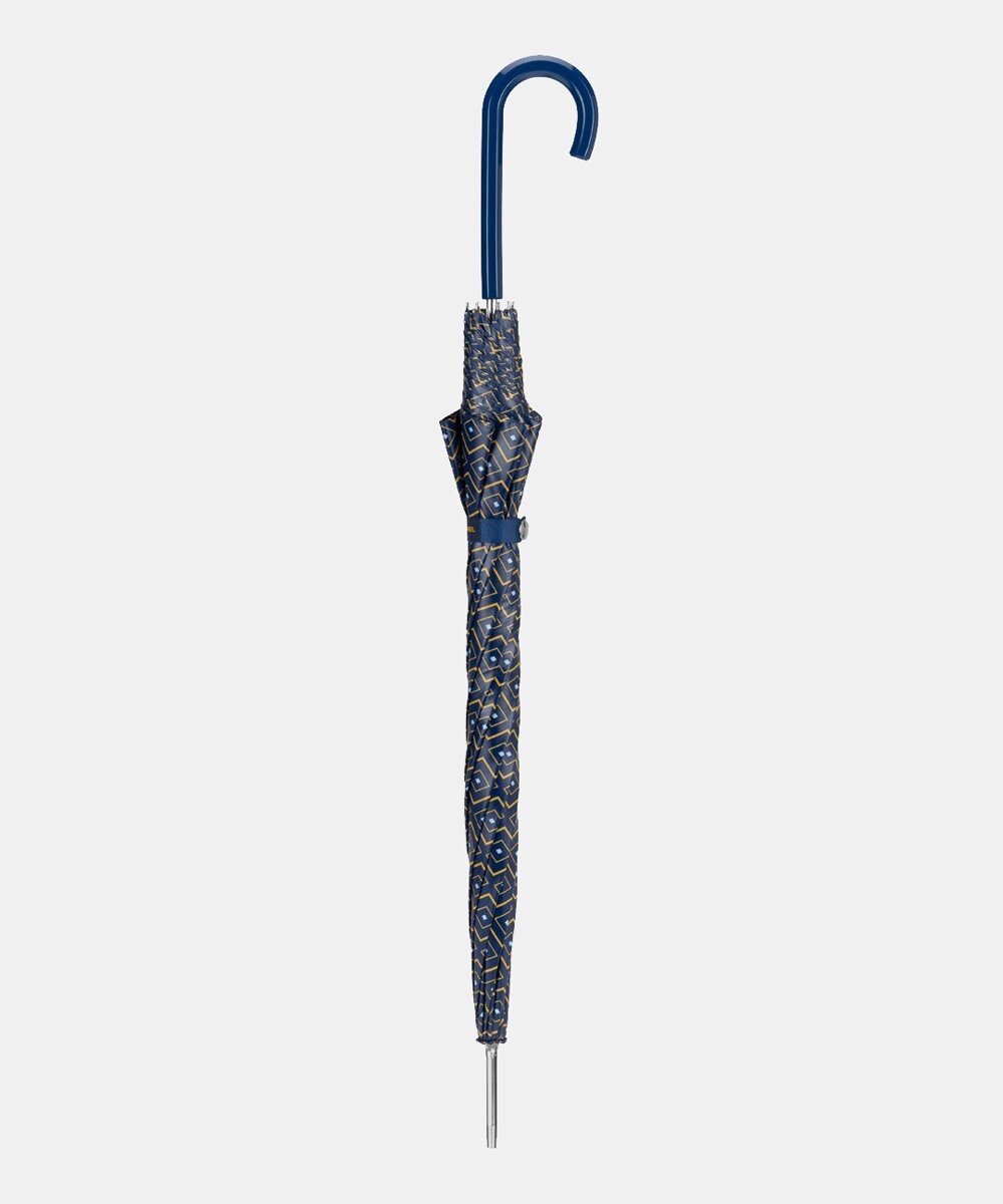 Guarda-Chuva Comprido Automático com Cabo Curvado e Estampado Geométrico Azul-2
