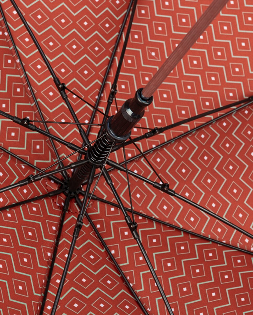 Guarda-Chuva Comprido Automático com Cabo Curvado e Estampado Geométrico Grená-4