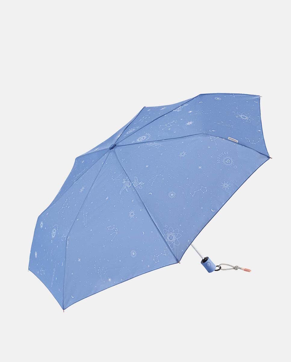 Guarda-Chuva Dobrável Open+Close "Astrology". Trata-se de um Guarda-Chuva com Tecnologia Windproof e Tecido de Poliéster Reciclado e Reciclável Azul-claro-1