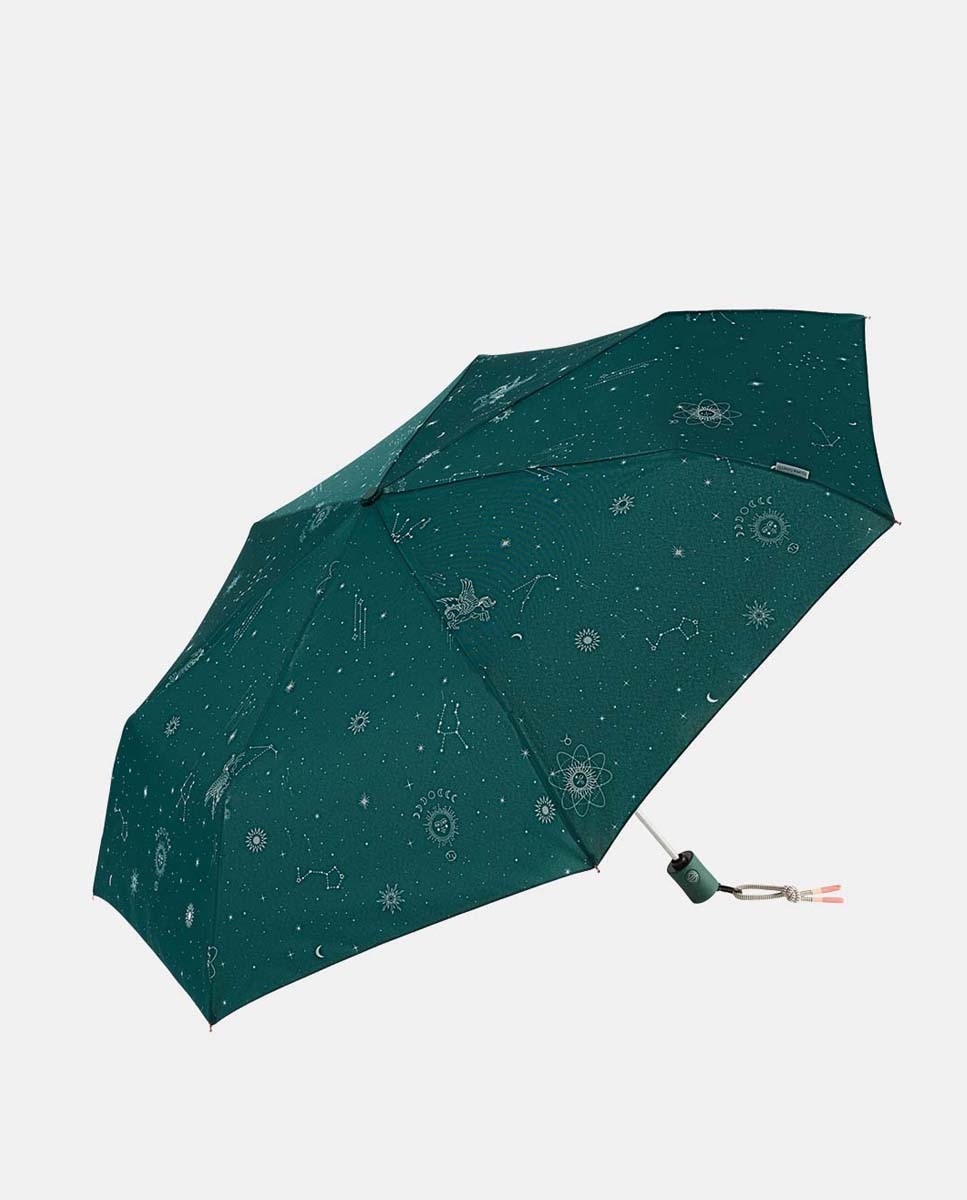 Guarda-Chuva Dobrável Open+Close "Astrology". Trata-se de um Guarda-Chuva com Tecnologia Windproof e Tecido de Poliéster Reciclado e Reciclável. Verde-1