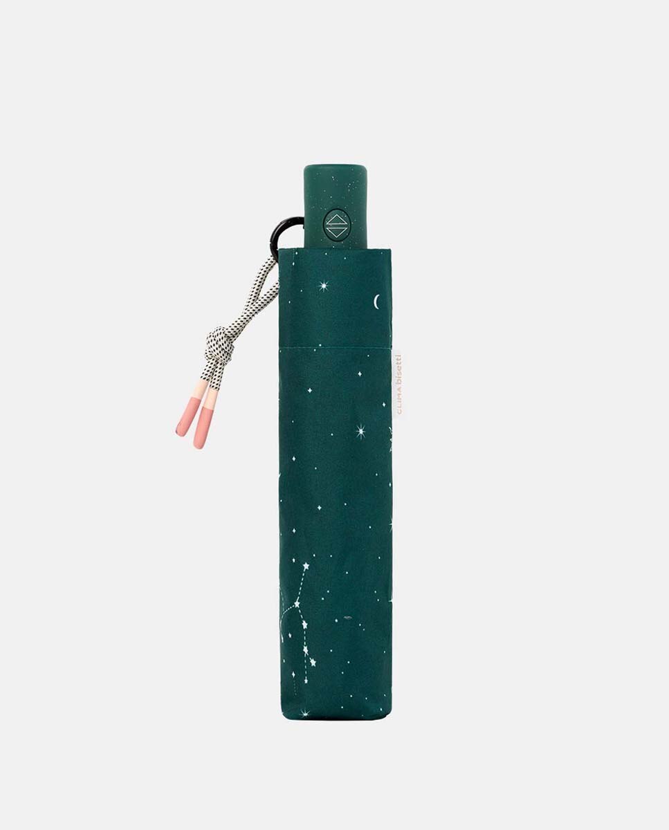 Guarda-Chuva Dobrável Open+Close "Astrology". Trata-se de um Guarda-Chuva com Tecnologia Windproof e Tecido de Poliéster Reciclado e Reciclável. Verde-2