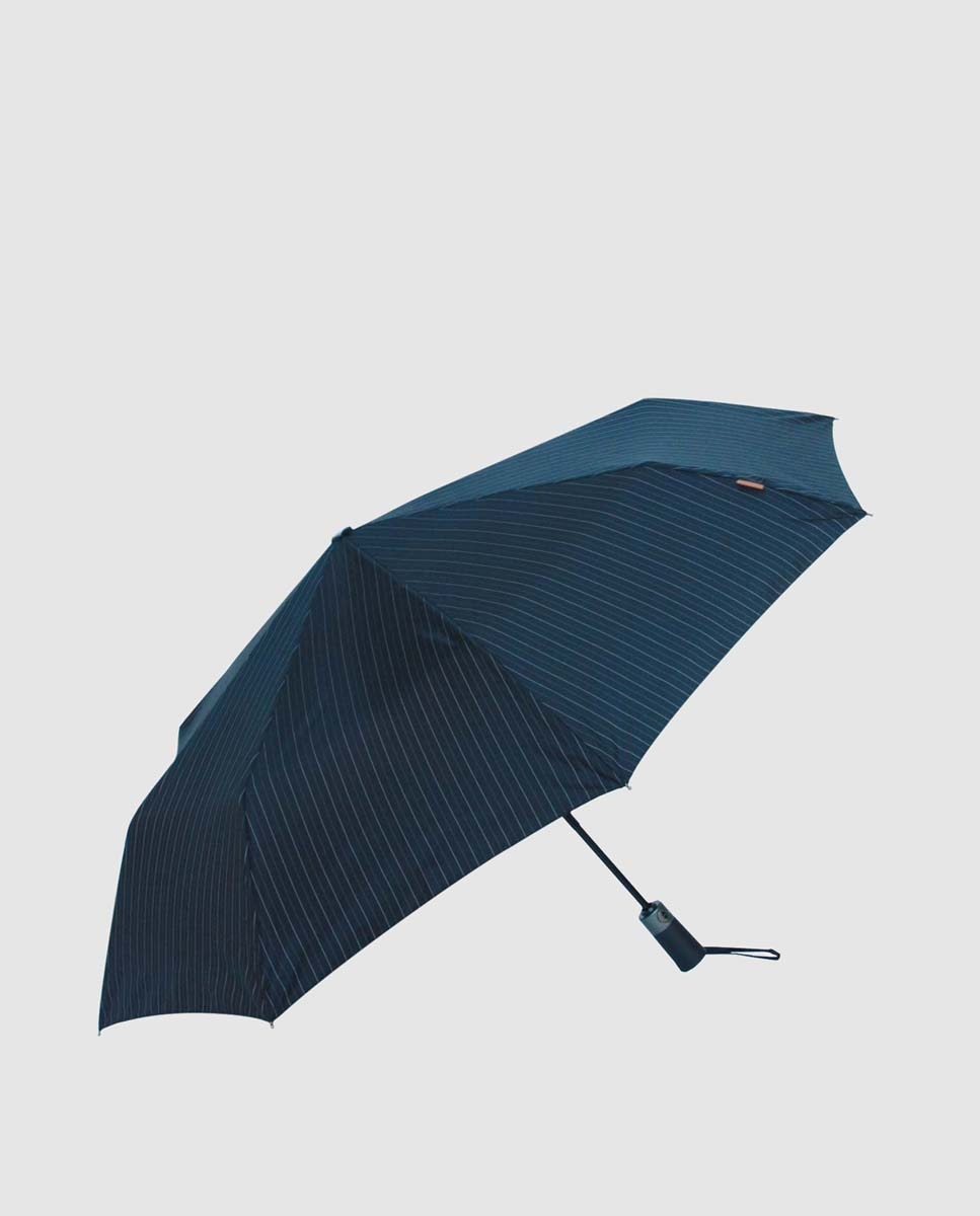 Guarda-Chuva Dobrável Automático com Estampado às Riscas - Azul-Marinho Azul-marinho-1