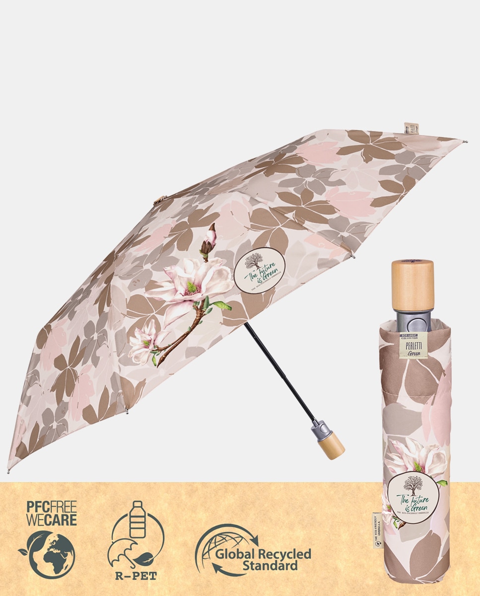 Guarda-chuva Dobrável Automático Estampado Floral e Tecido Reciclado Multicolor-3