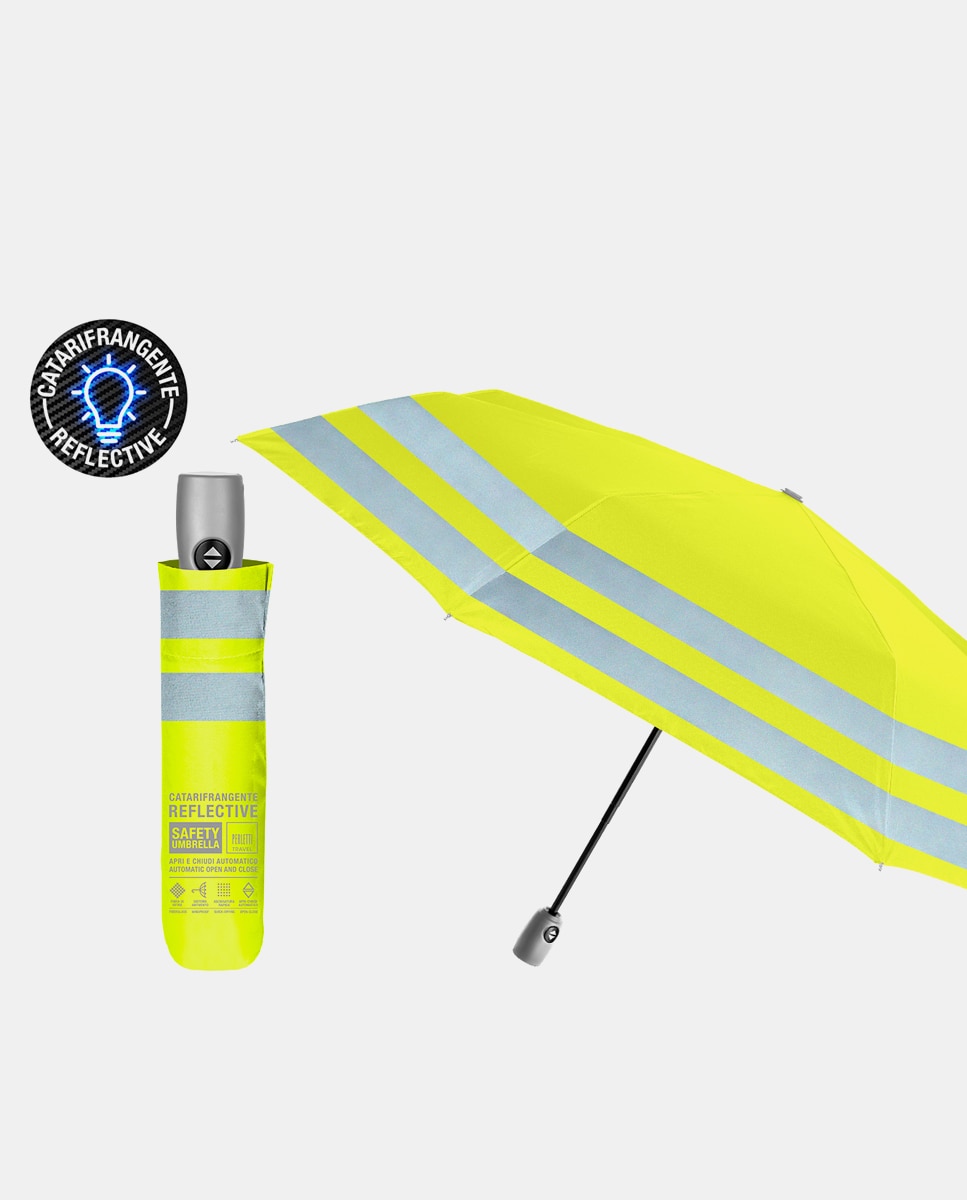 Guarda-Chuva Mini Dobrável Automático com Riscas Refletoras Amarelo-3