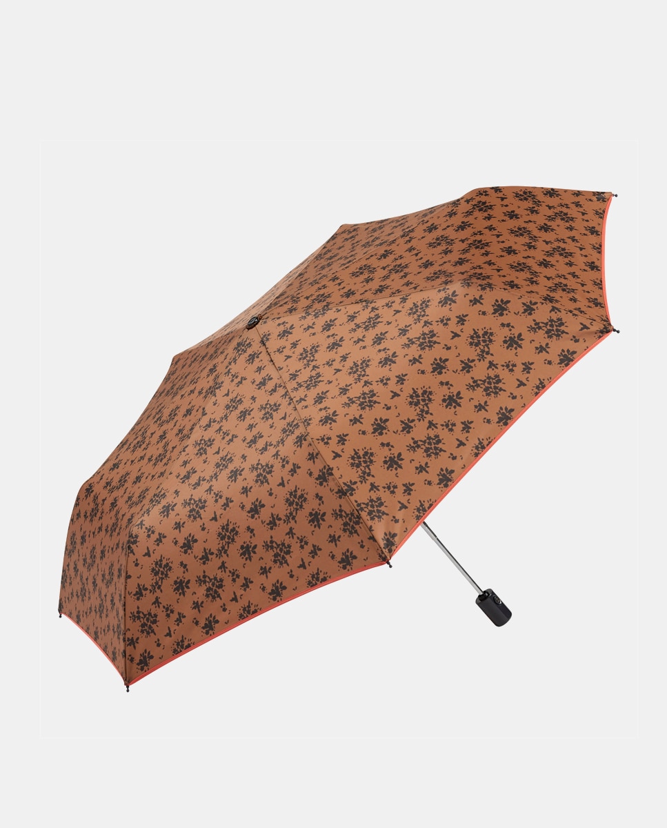 Guarda-Chuva Dobrável Automático com Estampado Floral - Castanho Castanho-1