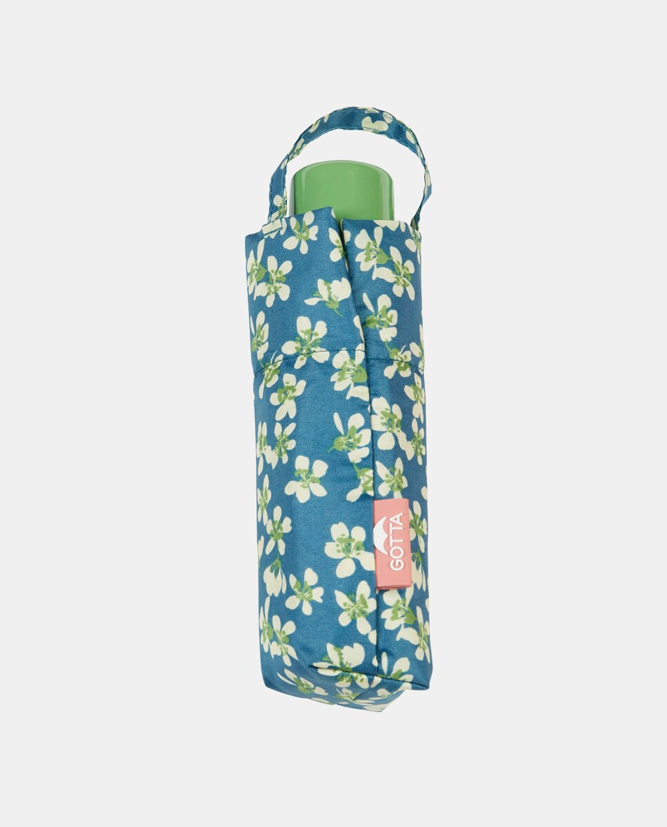 Guarda-Chuva Mini Dobrável Manual com Estampado Floral Azul-2