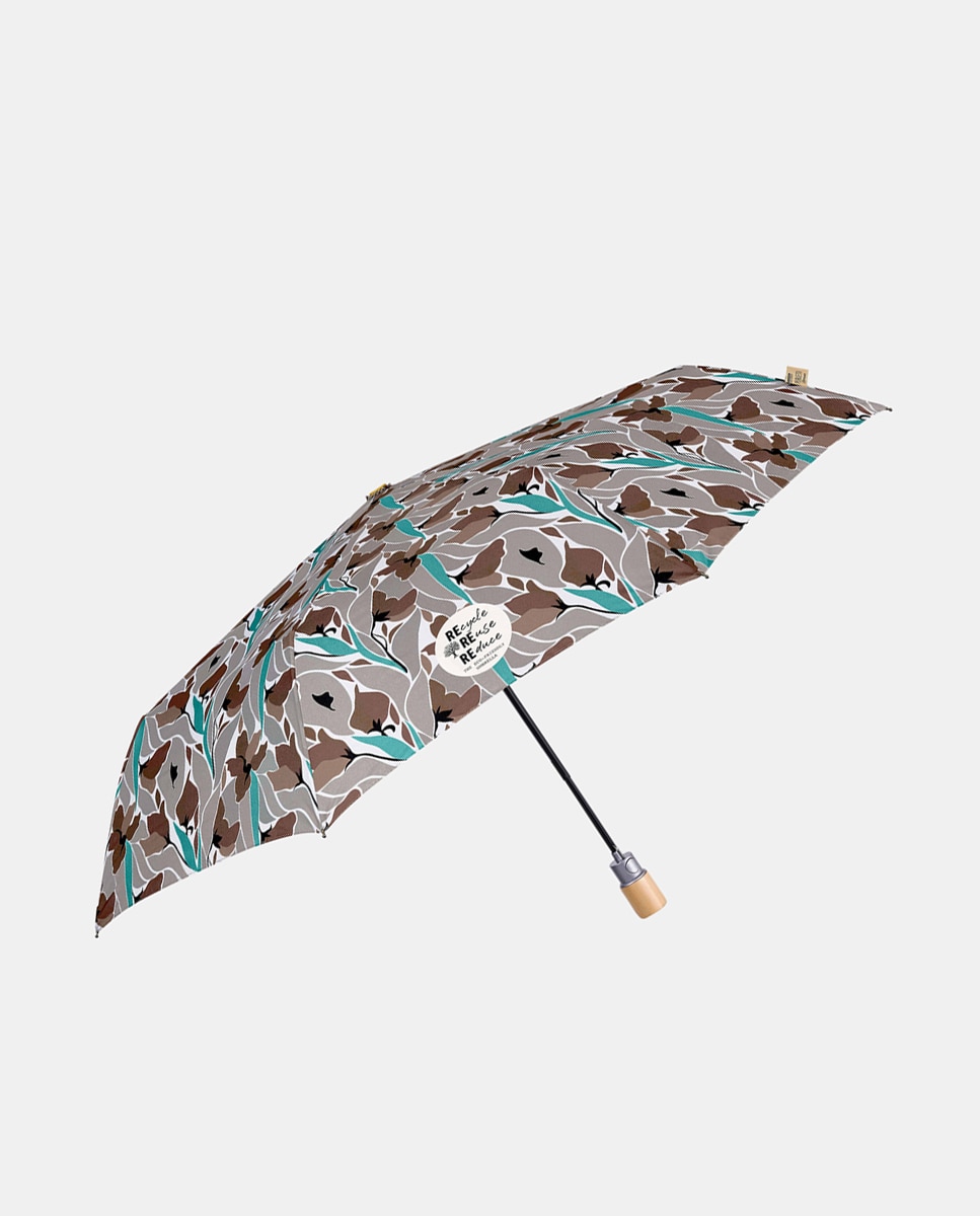 Guarda-Chuva Dobrável Automático em Tecido Reciclado Castanho-1