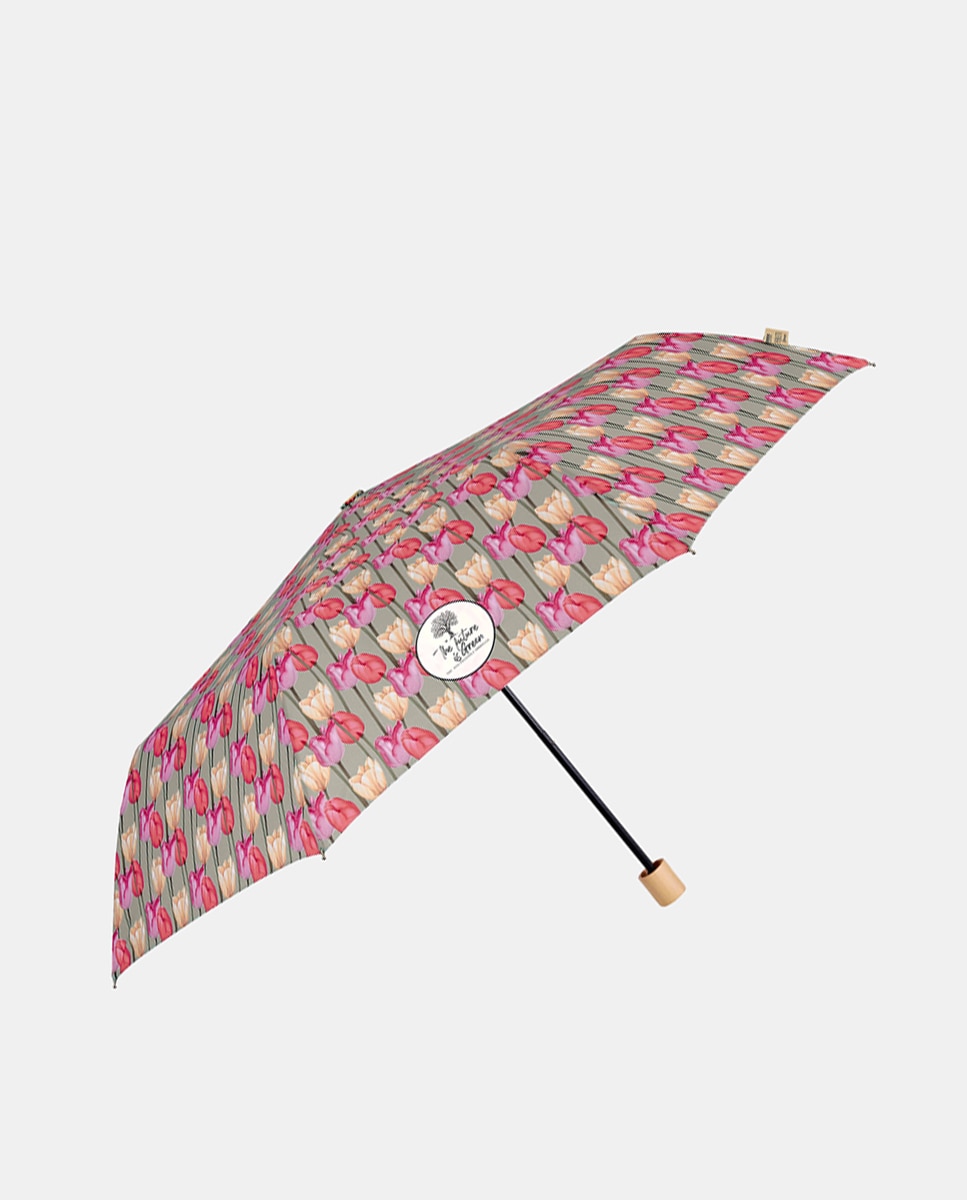 Guarda-Chuva Dobrável Manual em Tecido Reciclado Rosa-1