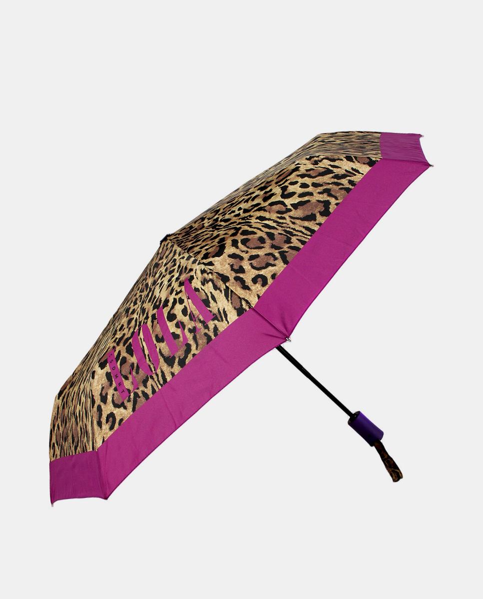 Guarda-Chuva Pequeno Automático com Animal Print - Lilás/Castanho Castanho-1