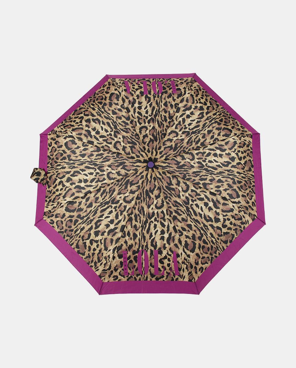 Guarda-Chuva Pequeno Automático com Animal Print - Lilás/Castanho Castanho-3