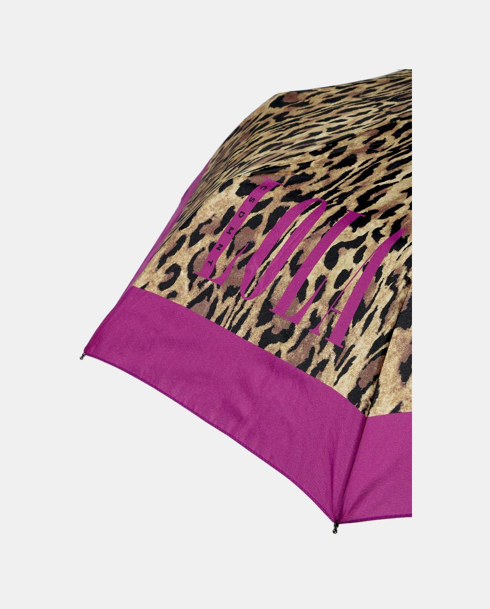 Guarda-Chuva Pequeno Automático com Animal Print - Lilás/Castanho Castanho-4