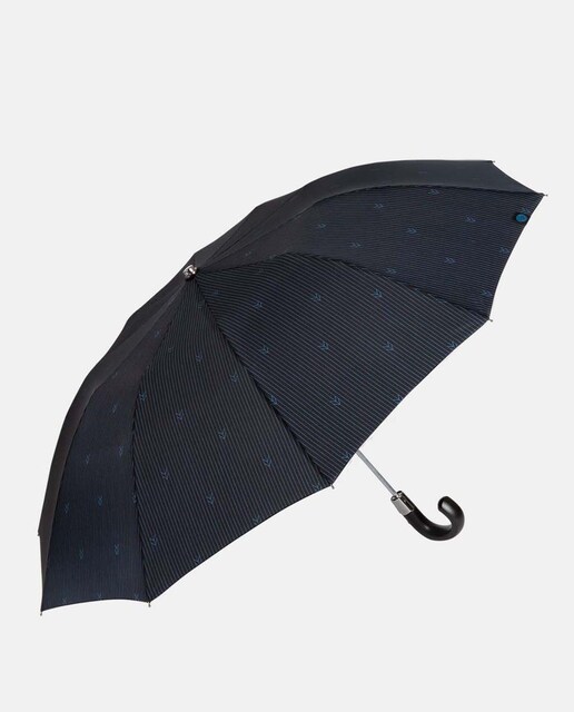 Imagem 0 de Guarda-Chuva Dobrável Automático Top Less "Tempo". Estampado aos Losangos - Preto/Azul