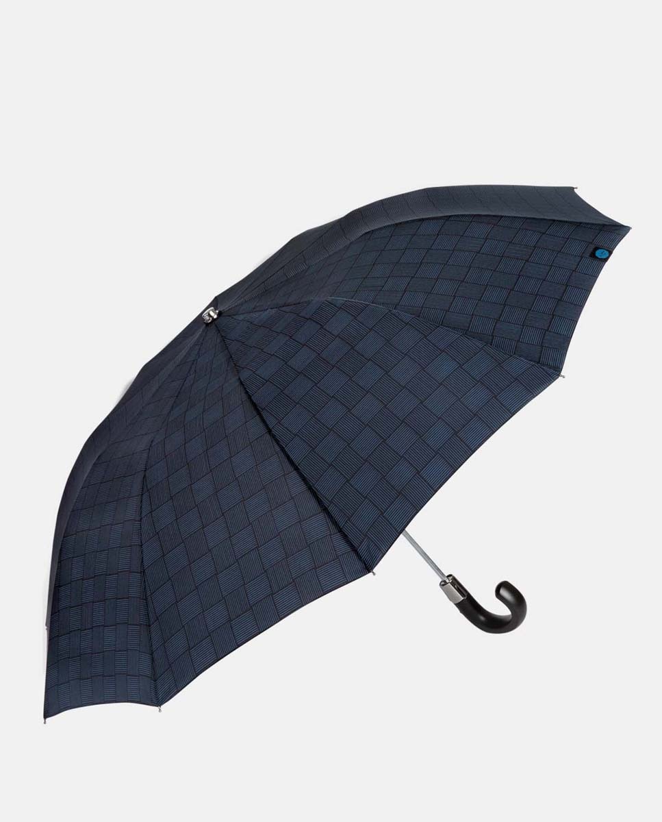 Guarda-Chuva Dobrável Automático Top Less "Tempo". Estampado aos Quadrados - Preto/Azul Preto-1